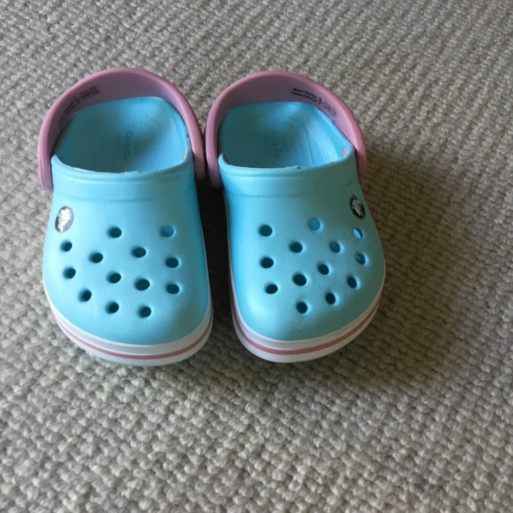 CROCS Kids Blue Clogs with Pink Trim